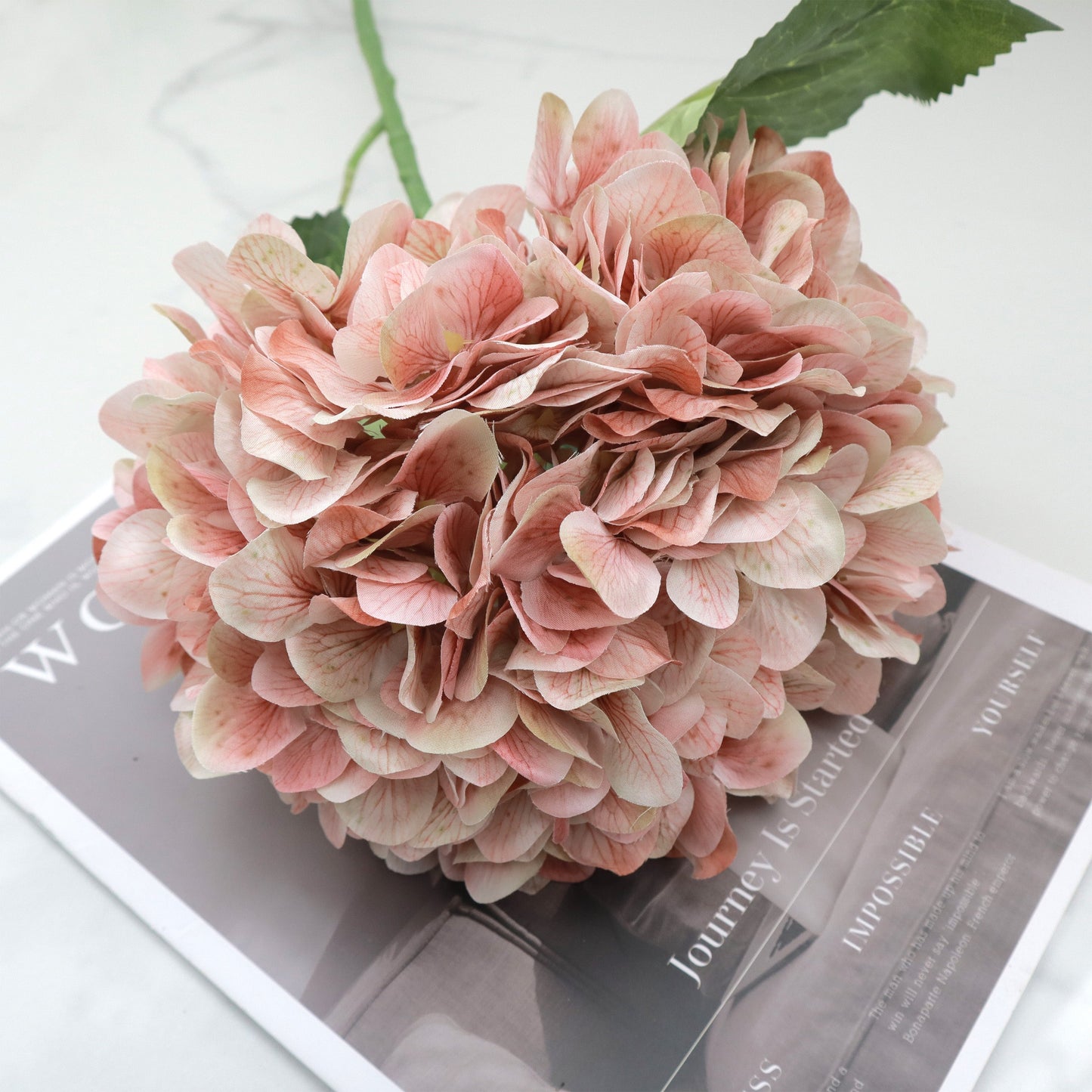 Silk Artificial Hydrangea Coral Peach